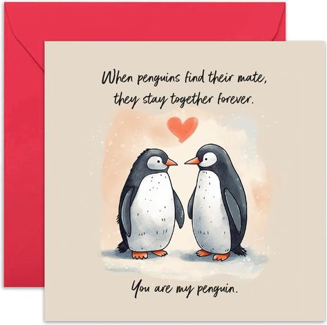 PRICES MAY VARY. ❤️ ROMANTIC PENGUIN CARD: The perfect greeting card to celebrate a wedding anniversary, valentine's day, or just because. Gift a boyfriend, girlfriend, wife, husband, or partner. This heartfelt illustrated card celebrates your love with your other half. ✨ SPECIAL MILESTONES: Find the perfect greeting card for family and friends. We have designs for any occasion. Find the perfect card for a dad, mum, brother, sister, daughter, son, auntie, uncle, cousin, niece, nephew, grandad, g First Anniversary Cards Handmade, Romantic Cards For Him Handmade, Greetings For Boyfriend, Watercolor Anniversary Card, Old Love Quotes, Anniversary Cards For Couple, Love Cards For Him, Penguin Card, Valentines Envelopes