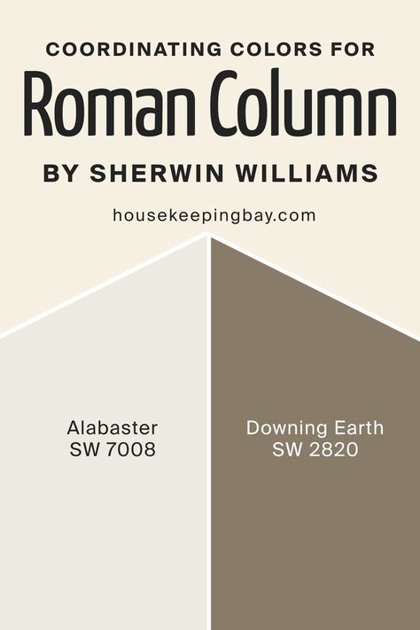 Roman Column SW 7562 Coordinating Colors by Sherwin-Williams Sw Roman Column, Roman Column Sherwin Williams, Sw 7008 Alabaster, Dover White, Roman Columns, White Paint Colors, Updating House, Exterior House Colors, Trim Color