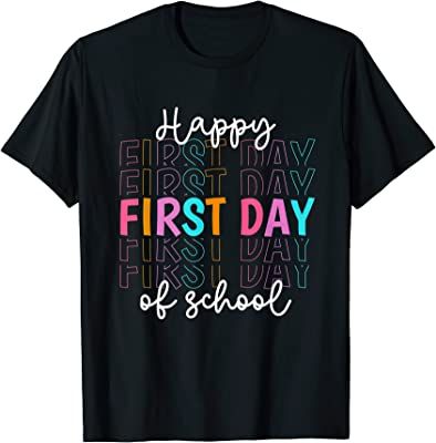 Happy First Day Of School tshirt is the perfect gift idea for teachers and students. Go back to school in style with this cute colorful tee. All you need now is your books and crayons and you'll be ready to have a great school year. Last Day Of School, Back To School Outfits, Teacher Tshirts, Back To School Gifts, Love T Shirt, One Day, School Teacher, School Shirts, School Year