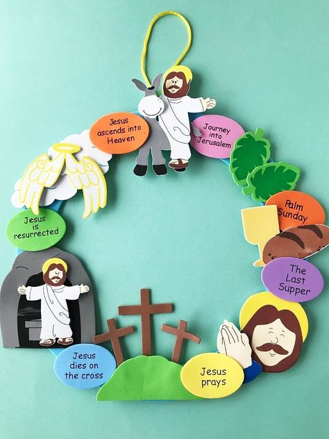 Good Friday Crafts For Kids, Easter School Decorations, Easter Crafts Sunday School, Diy Christian Crafts, Christian Easter Crafts For Kids, Easter Crafts For Sunday School, Palm Sunday Craft, Cheap Easter Baskets, Easter Wreath Craft