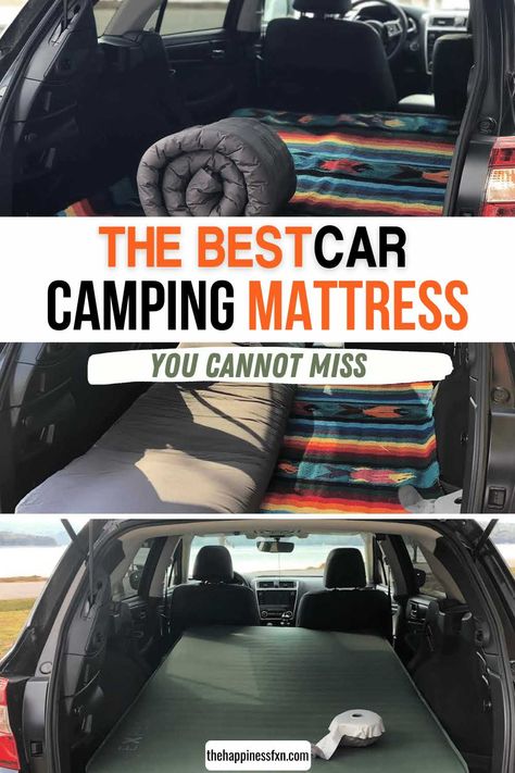 Looking for the best car camping mattress? Look no further | Car Camping | Car Camping Hacks | Subaru Car Camping Car Bed Camping, Outback Car, Rooftop Tent Camping, Couples Camping, Car Mattress, Suv Tent, Car Tent Camping, Stealth Camping, Solo Camping