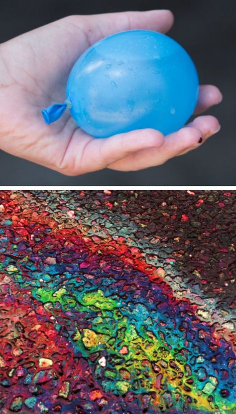 Make colorful rainbows all over the pavement using this easy chalk-filled balloon recipe for play. #chalkart #chalkpaint #chalkfilledballoons #chalkballoonsforkids #sidewalkpaintrecipe #growingajeweledrose #activitiesforkids Sidewalk Paint Recipe, Splat Art, Outdoor Activities For Toddlers, Chalk Paint Recipe, Homemade Chalk Paint, Filled Balloons, Homemade Chalk, Colorful Dresser, Recipe Tutorial