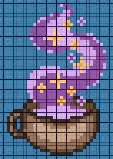 Pixel Art Pattern Witchy, Pixel Art Witchcraft, Tarot Card Pixel Art Grid, Witchy Perler Bead Patterns, Witchy Pixel Art, Kawaii Magic, Magic Tea, Pixel Grid, Flowers Cross Stitch