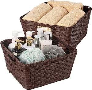 Veggies Snacks, Shelves Toilet, Baskets Bathroom, Brown Notes, Wicker Storage Baskets, Woven Storage Baskets, Stackable Baskets, Storing Towels, Bucket Planters