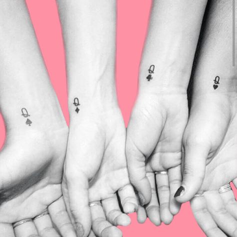 4 Best Friends Tattoos, Tattoo Ideas For Groups Of 4, Matching Sister Tattoos For 4 Sibling, Matching Tattoos For Groups Of 4, Friend Tattoos Group, 4 Group Tattoo Ideas, Matching Tattoos For 4 Sisters, Group Of 4 Tattoo Ideas, 4 Friend Tattoos