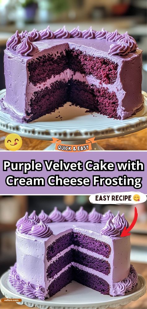 Purple Velvet Cakes, White Velvet Cakes, Cake With Cream Cheese, White Velvet, Velvet Cake, Purple Velvet, Cheese Frosting, Cream Cheese Frosting, Dessert Ideas