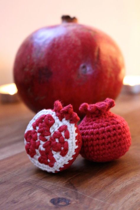 Crochet Pomegranate, Pomegranate Pattern, Crochet Fruit, Crochet Food, Magic Ring, Winter Nights, Long Winter, Dec 1, Crochet Basics