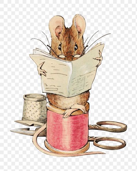 Mouse Reading Illustration, Newspaper Reading, Hedgehog Book, Vintage Scrapbook Paper, Mouse Character, Paper Clip Art, Disney Illustration, Mouse Illustration, Field Mouse