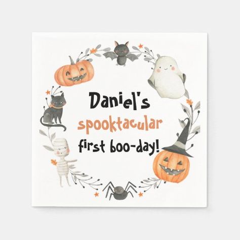 Cute Halloween Spooktacular Birthday Decor Napkins Halloween Birthday Favors, Little Boo Is Almost Due, Halloween 1st Birthdays, Cute Halloween Ghost, Fall Birthday Parties, Baby Shower Napkins, Halloween Spooktacular, Birthday Halloween Party, Baby Shower Pumpkin