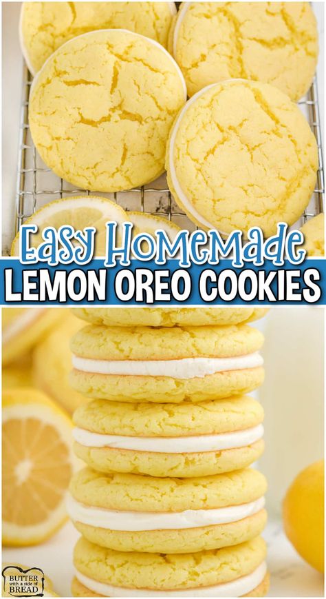 Lemon Crunch Cookies, Lemon Sandwich Cookies Recipe, Lemon Sandwich Cookies, Lemon Cream Cheese Filling, Oreo Cookie Butter, Soda Cupcakes, Lemon Oreo, Cowgirl Cookies, Lush Cake