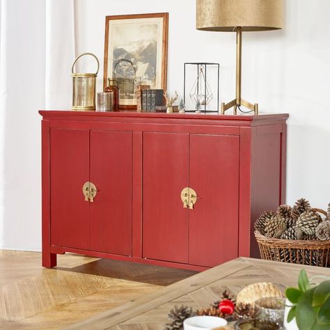 Red Sideboard, Sideboard Decor, Curio Cabinet, Interior Furniture, Furniture Accessories, Home Renovation, Sideboard, Red, Furniture