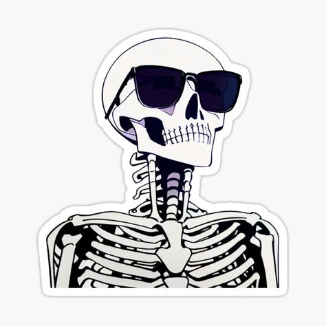 Skeleton With Glasses, Skeleton With Sunglasses, Skull With Sunglasses, Sunglasses Sticker, Skeleton Sticker, Vintage Skull, Buy Vintage, Skeleton, Vinyl Decal Stickers