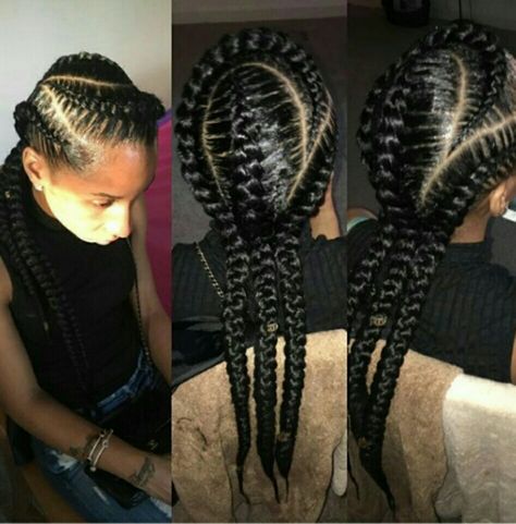 3 feed in cornrows!! I like!! 3 Feed In Braids, Feed In Cornrows, Three Braids, Under Braids, Feed In Braids, Weave Hairstyles Braided, Braids Pictures, Two Braid Hairstyles, Locs Styles