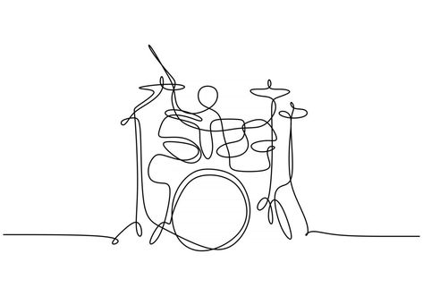 Drummer Tattoo, Drum Drawing, Drawing Scenery, One Line Drawing, Continuous Line Drawing, Music Tattoos, Line Art Design, Continuous Line, Abstract Line Art