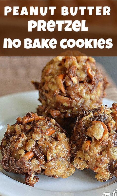 No Bake Cookies Pretzels, No Bake Reeses Krispy Cookies, No Bake Cookie Butter Cookies, No Bake Peanut Butter Pretzel Bars, Cookies Made With Pretzels, No Bake Pretzel Cookies, What To Do With Leftover Pretzels, Leftover Pretzel Recipes, What To Do With Pretzels