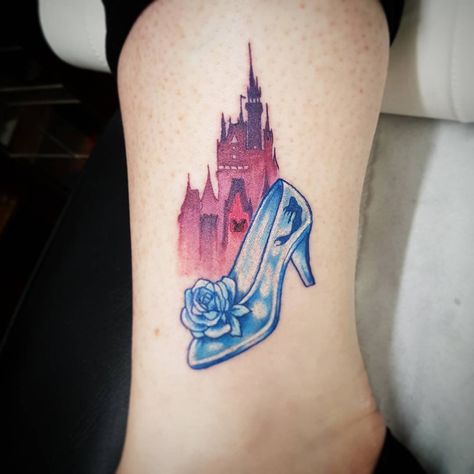 Glass Slipper Tattoo, Disney Tattoos Cinderella, Cinderella Tattoo Ideas, Cinderella Tattoos, Princess Tattoos, Cinderella Tattoo, Cute Disney Tattoos, Tattoos Disney, Disney Sleeve Tattoos