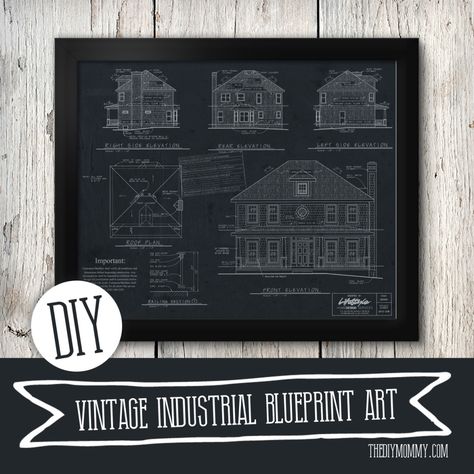 How to make Restoration Hardware inspired vintage blueprint artwork from your house plan Vintage Blueprints, Industrial House Plans, Vintage Texture Background, Random Decor, Restoration Hardware Style, Diy Mommy, Restoration Hardware Inspired, Blueprint Art, Vintage Industrial Decor