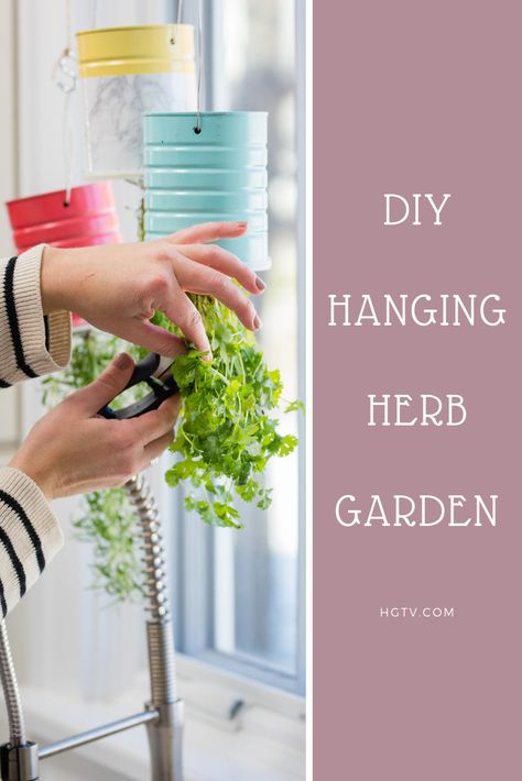 DIY Upside Down Herb Garden | HGTV.com Upside Down Herb Garden Indoor, Sliding Glass Door Herb Garden, Upside Down Herb Garden, Upside Down Plants Diy Hanging Planters, Lakota Language, Hanging Herb Gardens, Quotes Spring, Witchy Garden, Witch Things