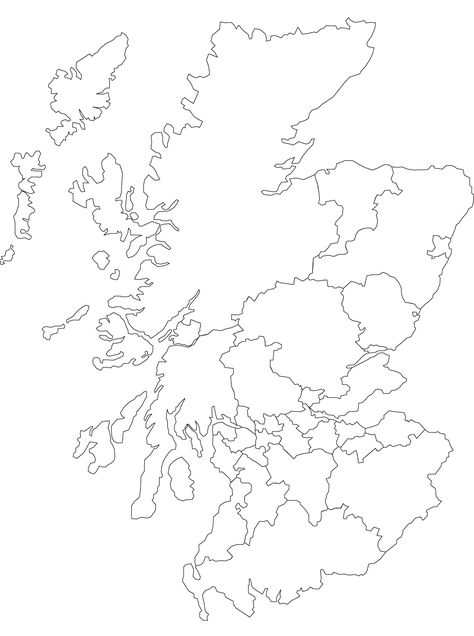 Printable outline map of Scotland and its districts. Blank World Map, Iraq Map, Printable Outline, Pakistan Map, Map Of Scotland, Machine Stitches, Wood Burning Patterns Stencil, Egypt Map, Arizona Map