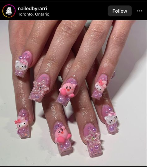 Baby pink hello kitty Kirby nails light pink pearl star my melody short nails l Kirby Nails Acrylic, Kirby Nails, Nails Light Pink, Hello Kitty Nails Art, Kitty Nails, Special Nails, Duck Nails, Hello Kitty Nails, Pretty Gel Nails