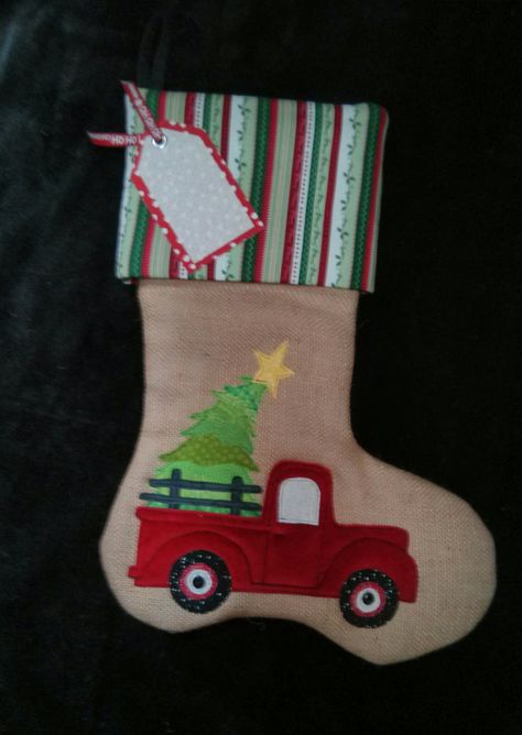 Quilted Christmas Stockings, Felt Christmas Stockings, Christmas Red Truck, Christmas Stockings Diy, Christmas Stocking Pattern, Cowboy Christmas, Xmas Stockings, Handmade Christmas Decorations, Christmas Quilts