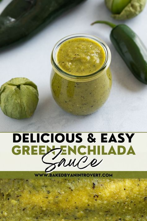 This easy green enchilada sauce is made with tomatillos, peppers, onion, and garlic. It’s quick, flavorful, and can be made ahead of time! Authentic Green Enchilada Sauce, Easy Green Enchilada Sauce, Enchalada Sauce, Tomatillo Enchilada Sauce, Green Enchilada Sauce Recipe, Burrito Sauce, Mexican Sauces, Coney Sauce, Enchilada Sauce Recipe