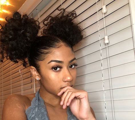 Pinterest | @ Haleyyxoo† Buns With Edges, Edges Hair, Space Buns, Pinterest Hair, Natural Hair Styles Easy, Hair Laid, Follow Button, Penteado Cabelo Curto, Baddie Hairstyles