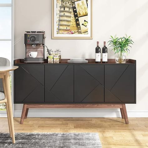 55-inch Kitchen Sideboard Buffet Cabinet with Storage Coffee Bar Cabinet with Doors - N/A - On Sale - Bed Bath & Beyond - 37008892 Coffee Bar Cabinet Ideas, Modern Coffee Bar, Coffee Bar Cabinet, Grey Bar, Cabinet With Doors, Kitchen Sideboard, Online Furniture Shopping, Buffet Cabinet, Bar Cabinet