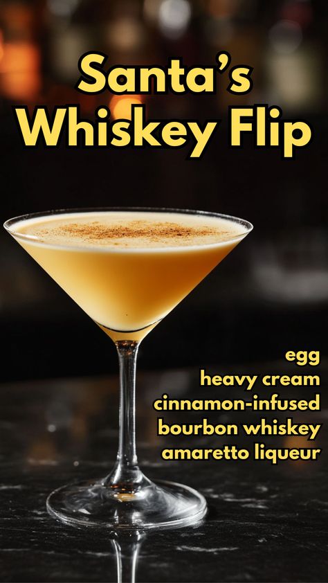 Santa\'s Whiskey Flip Christmas Bourbon Cocktails, Extravagant Cocktails, Best Christmas Drinks, Jameson Whiskey Drinks, Infused Bourbon, Best Christmas Cocktails, Cocktail Cards, Creamy Eggnog, Christmas Drinks Alcohol