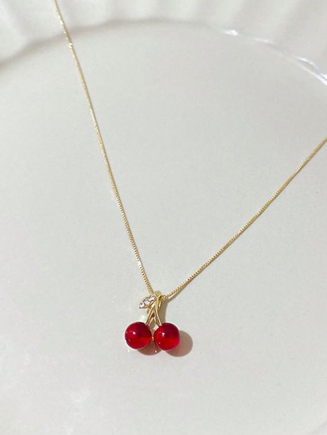 1pc High-End Light Luxury Cherry Shaped Pendant Necklace With Unique Design, Red Red    Stainless Steel     Women Fashion Jewelry, size features are:Bust: ,Length: ,Sleeve Length: Cherry Necklace, High End Lighting, Women Pendant, Red Necklace, Color Rojo, Red Collar, Watches Women Fashion, Kids Beachwear, Womens Jewelry Necklace