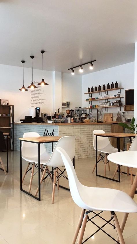 Simple Cafe Food Ideas, Small Cafe Ideas Interior, Coworking Cafe Design, Cafe Desine, Small Cafe Interior Simple, Small Cafe Design Ideas Simple, Small Cafeteria Design, Ideas De Cafeterias Vintage, Simple Cafe Interior Design