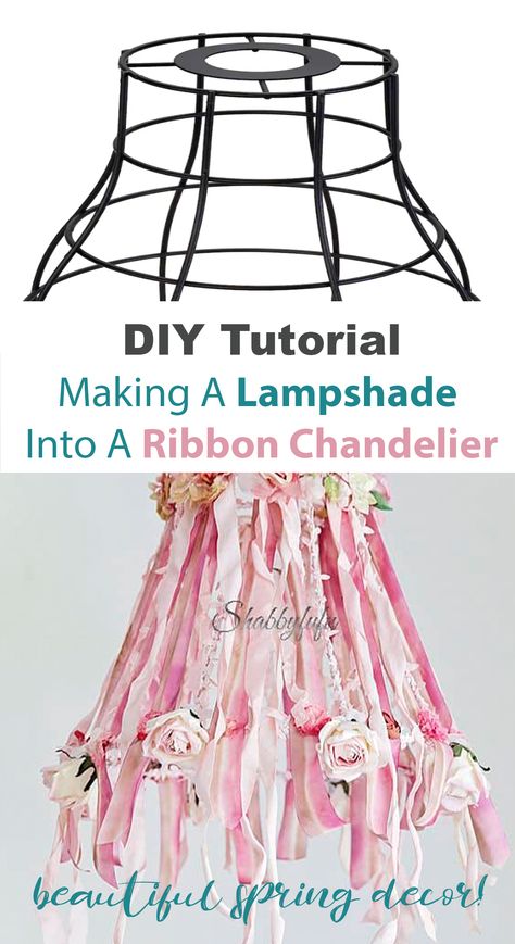 Diy Boho Chandelier, Patio Chandelier, Lamp Design Ideas, Ribbon Chandelier, Entertaining Tablescapes, Make A Lampshade, Jenny Wren, Lampshade Makeover, Neon Style