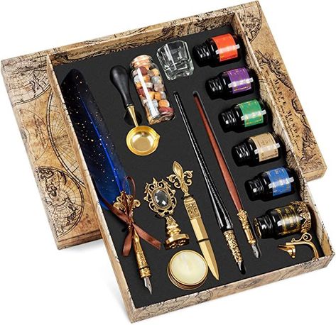 Hethrone Calligraphy Set Quill Pen Dip Pen and Ink Set 16 Pieces with Feather Calligraphy Pen, Glass Pen, Wooden Dip Pen,11 Nibs, Wax, Pen Holder, Color Ink and Elegant Box Dip Pen Calligraphy, Copper Pen, Feather Quill Pen, Calligraphy Pen Set, Fountain Pens Calligraphy, Glass Pen, Feather Quill, Pen Calligraphy, Feather Pen