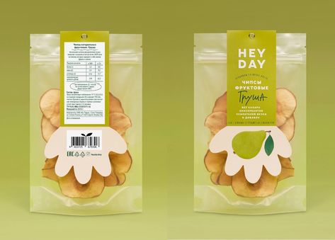 Hey Day on Packaging of the World - Creative Package Design Gallery Snack Packaging Design, Food Package Design, Food Label Sticker, Hey Day, Fruit Chips, Yogurt Packaging, Snacks Packaging, Chip Packaging, Graphic Branding