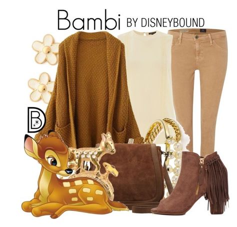 Bambi by leslieakay on Polyvore featuring Warehouse, AG Adriano Goldschmied, Akira Black Label, M&Co, Marc by Marc Jacobs, BaubleBar, disney, disneybound and disneycharacter Disneybound Bambi, Disney Bound Outfits Winter, Bounding Outfits, Disney Character Outfits, Disney Bound Outfits Casual, Disneybound Outfits, Princess Inspired Outfits, Disney Costume, Disney Clothing