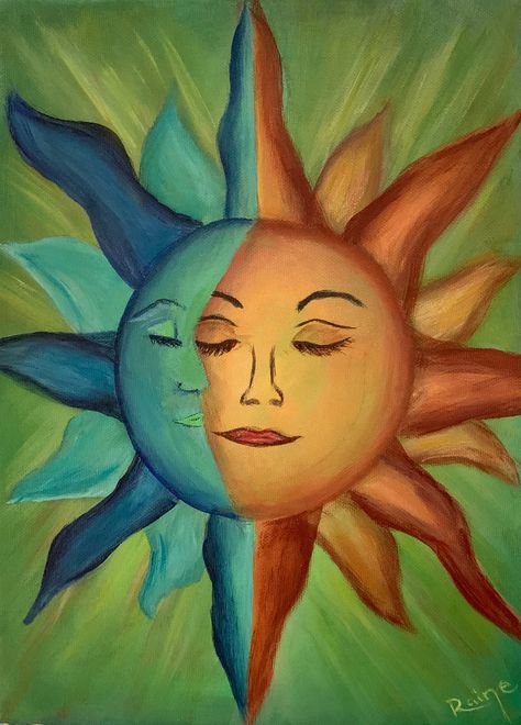 Sunshine Canvas Painting, Moon And Sun Painting, Boho Canvas Art, Moon Wall Decor, Sun Drawing, Bright Artwork, Collage Des Photos, Sun Painting, Yearbook Design