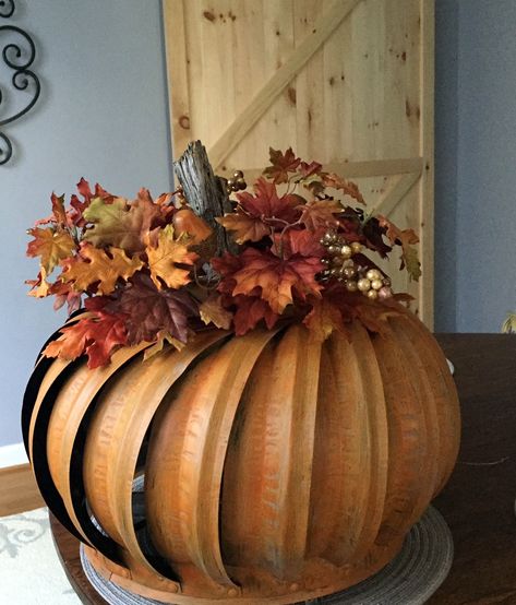 Repurposed Roof Wind Turbine Pumpkin, Fall Crafts, Pumpkin Crafts, Fall Decoration, Autumn Decoration, Welding Projects Ideas, Crafts Fall, Fall Garden Vegetables, Autumn Decoration, Wind Turbines, Fall Deco, Fall Decoration, Diy Pumpkin, Fall Projects