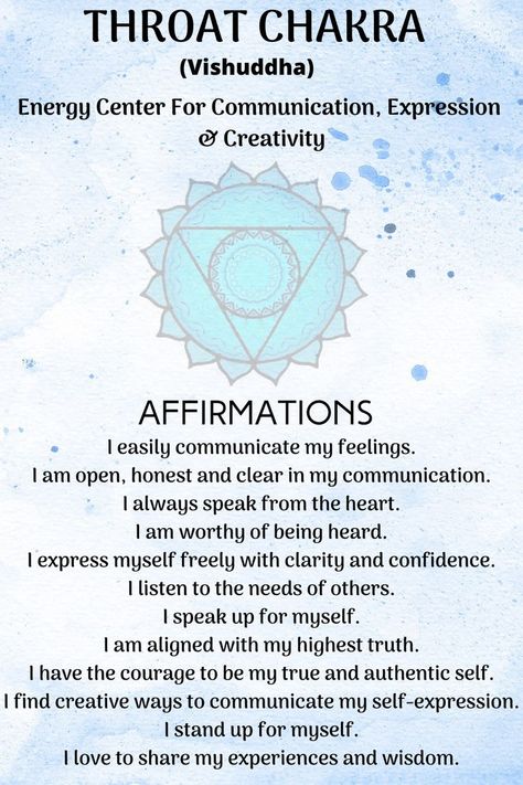 Throat Chakra Affirmations Chakra Quotes, Bullet Journal Mental Health, Vishuddha Chakra, Throat Chakra Crystals, Throat Chakra Healing, Chakra Health, Womb Healing, Pranic Healing, Chakra Affirmations