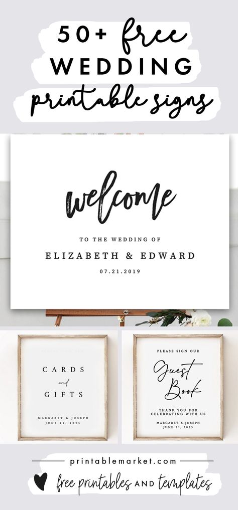 Free Printable Wedding Invitation Templates, Wedding Signage Template, Dream Wedding Invitations, Printable Signs Free, Free Printable Wedding Invitations, Free Wedding Templates, Cards Sign Wedding, Wedding Gift Signs, Best Wedding Invitations