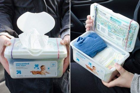 Wipes,  diapers,  clothes,  socks,  etc. Car kit Wipes Holder, Diaper Changing Station, Baby Fotografie, Baby Life Hacks, Kid Hacks, Baby Sleep Problems, Baby Prep, Baby Must Haves, Car Hacks