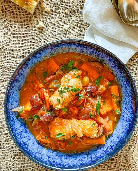 A Sicilian-influenced Monkfish Brodetto - Our Italian Table Baked Monkfish Recipes, Monkfish Recipes, Steak Dinner Sides, Seafood Stew Recipes, Fish Stew Recipes, Seafood Dinners, Seafood Stew, Italian Recipes Easy, Italian Recipe