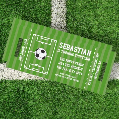 Soccer Novelty Ticket Personalized Invitation Sports Birthday Invitations, Sports Birthday, 11th Birthday, Party Venues, Personalized Invitations, Personalized Party, Soccer Football, Sports Theme, Fathers Day Cards