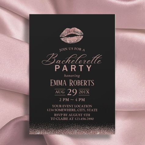 Bachelorette Party Rose Gold Lips Modern Glitter Invitation Rose Gold Lips, Bridal Shower Save The Date, Glitter Bachelorette, Dream Wedding Ceremony, Vow Renewal Wedding, Bachelorette Party Invite, Gold Bachelorette, Renewal Wedding, Bachelorette Party Invitation