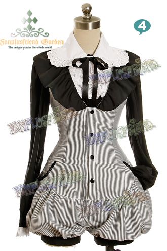 Casual Lolita/Ouji Boy Dandy: Navy Stripe Frilly One Piece Jumpsuit & Gothic Lolita Long Sleeve Blouse. Outfits With Bloomers, Goth Jumpsuit, Ruffle Pants Outfit, Kodona Fashion, Painted Doll, Ouji Fashion, One Piece Jumpsuit, Steampunk Clothing, Japanese Street Fashion