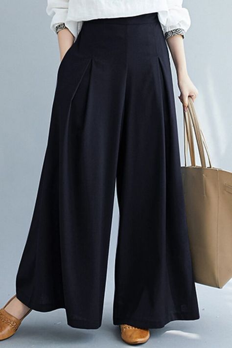 Loose Wide Leg Pants, Casual Stylish, Pantalon Large, Navy Color, Leg Pants, Wide Leg Pants, Casual Wear, Elastic Waist, Wide Leg