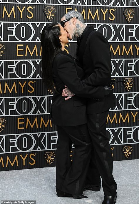 Kourtney Kardashian and Travis Barker share a passionate kiss at the Emmy Awards as she attends FIRST public event since welcoming baby Rocky | Daily Mail Online Kourtney Kardashian And Travis Barker, Kourtney Kardashian And Travis, Phil Dunster, Anthony Carrigan, Richard Jenkins, Emmys Red Carpet, Marvelous Mrs Maisel, Elizabeth Debicki, Jessica Williams