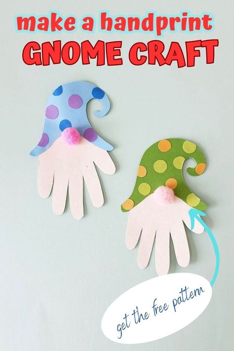 Lucky Gnomes Craft, Enchanted Forest Arts And Crafts, Christmas Gnome Handprint Craft, Gnome Craft For Preschool, Build A Gnome Printable, Fairy Art Projects For Kids, Paper Gnome Crafts For Kids, Fantasy Crafts For Toddlers, Gonk Crafts For Kids