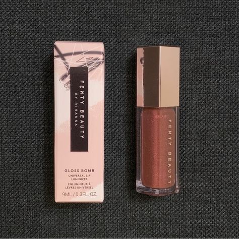 Fenty Beauty | Makeup | Fenty Beauty Hot Chocolit Gloss Bomb Universal Lip Luminizer | Poshmark Hot Chocolit Gloss, Fenty Beauty Lip Gloss, Makeup Fenty Beauty, Holographic Lips, Fenty Beauty Makeup, Shimmer Shine, Plumping Lip Gloss, Rihanna Fenty, Luminizer