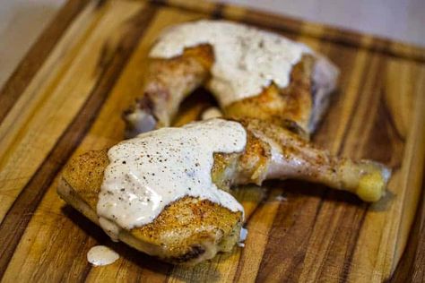 Sous Vide Chicken Quarters with Alabama White Sauce - Sous Vide Ways Sous Vide Recipes Chicken, Alabama White Sauce, Sous Vide Chicken, Chicken Quarters, Leg Quarters, Zesty Sauce, Sous Vide Recipes, Sous Vide Cooking, Cooking Guide