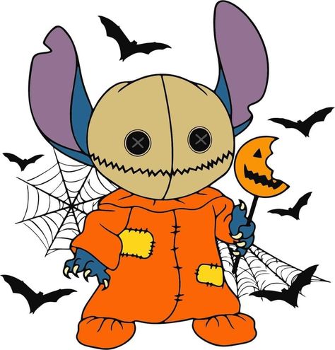 Stitch As Horror Characters, Trick R Treat Tattoo, Sam Trick Or Treat, Character Mashups, Stitch Images, Trick Or Treat Sam, Stitch Horror, Stitch Halloween Costume, Stitch Kawaii